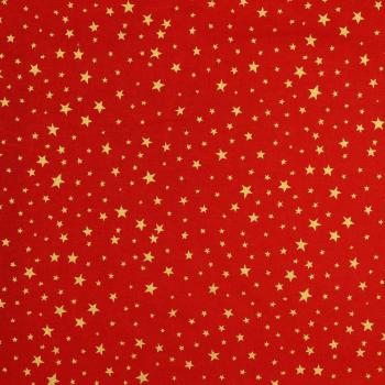 Baumwolldruck Sterne in Goldglitzer auf Rot